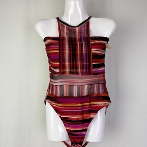 Kenneth‎ Cole New York Striped Sheer One Piece Swimsuit - Size L